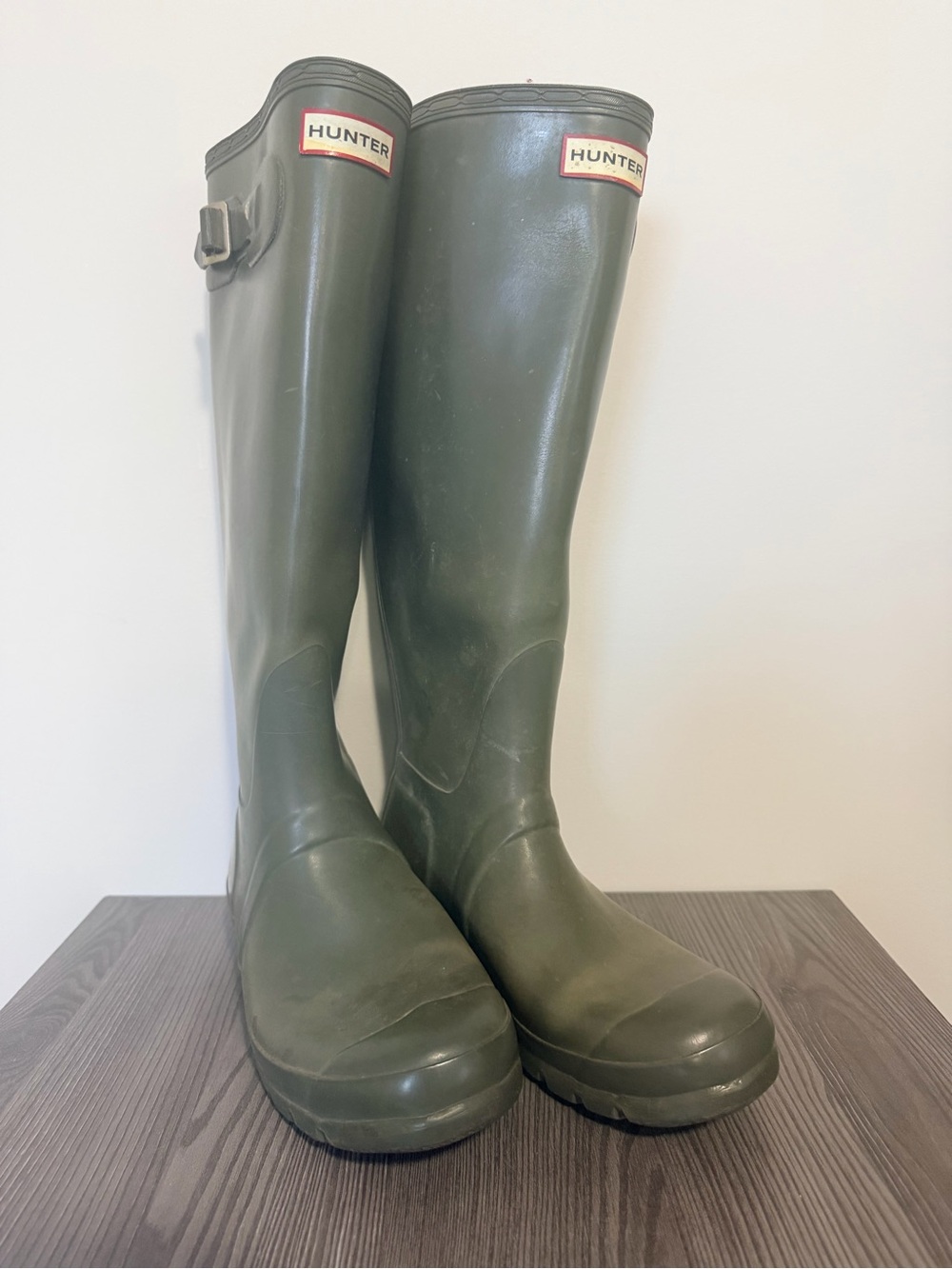 Hunter Women's Olive Rubber Tall Rain Boots with Adjustable Buckle